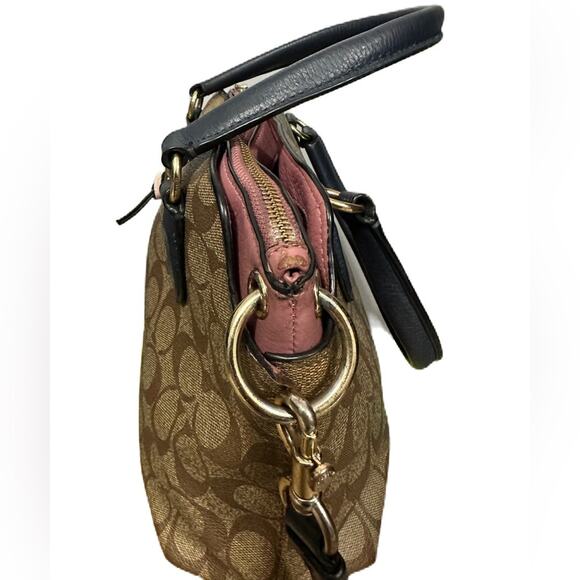 COACH Remi Navy Brown Signature Satchel Saddle Crossbody Bag MRSP $398 - Picture 5 of 15